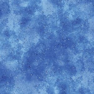 Patchworkstoff, 100% Baumwolle, Farbe blau, Farbverlauf, nuanciert, Ton-in-Ton und silberne Metallic-Punkte, Basic Faux Uni, REF 5384/NH