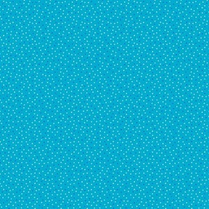 Puede incluir: Un fondo azul brillante con un patrón de lunares blancos.
