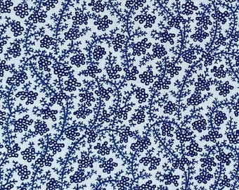Patchwork fabric, small floral vine pattern, navy blue color, off-white background, 100% cotton, REF
