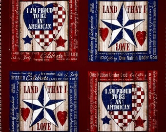 Patchwork fabric, panel of 2 squares, one heart and one star, American print, burgundy, blue, beige, 100% cotton, REF 1123/0591
