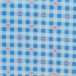 Flannel fabric, blue vichy, pink heart, 100% cotton, REF FLANELLE/B