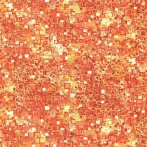 Könnte beinhalten: Abstrakter digitaler Kunstdruck mit einem lebendigen Farbkonzept in Orange, Rot und Gelb. Der Druck zeigt ein Muster aus kleinen Quadraten und Rechtecken.