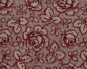 Sale fabric, 0.30 cm, thick linen, burgundy red flower, 100% cotton, REF LINEN