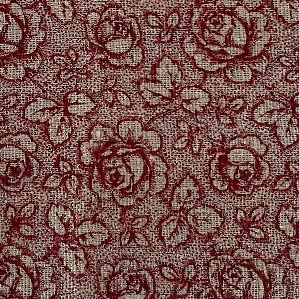Tissu soldé,  0,30 cm, lin épais,  fleuri rouge bordeaux, 100% coton,   REF  LIN