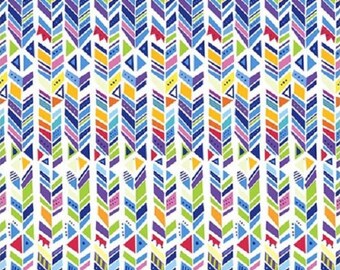 Patchwork fabric, QT, multicolored chevrons, white background, 100% cotton, REF 26225WHI