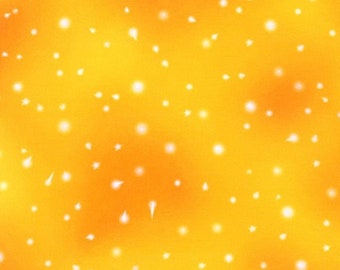 Patchwork fabric, 100% cotton, white fireflies, nuanced yellow and orange background, REF FF/SUNSHINE