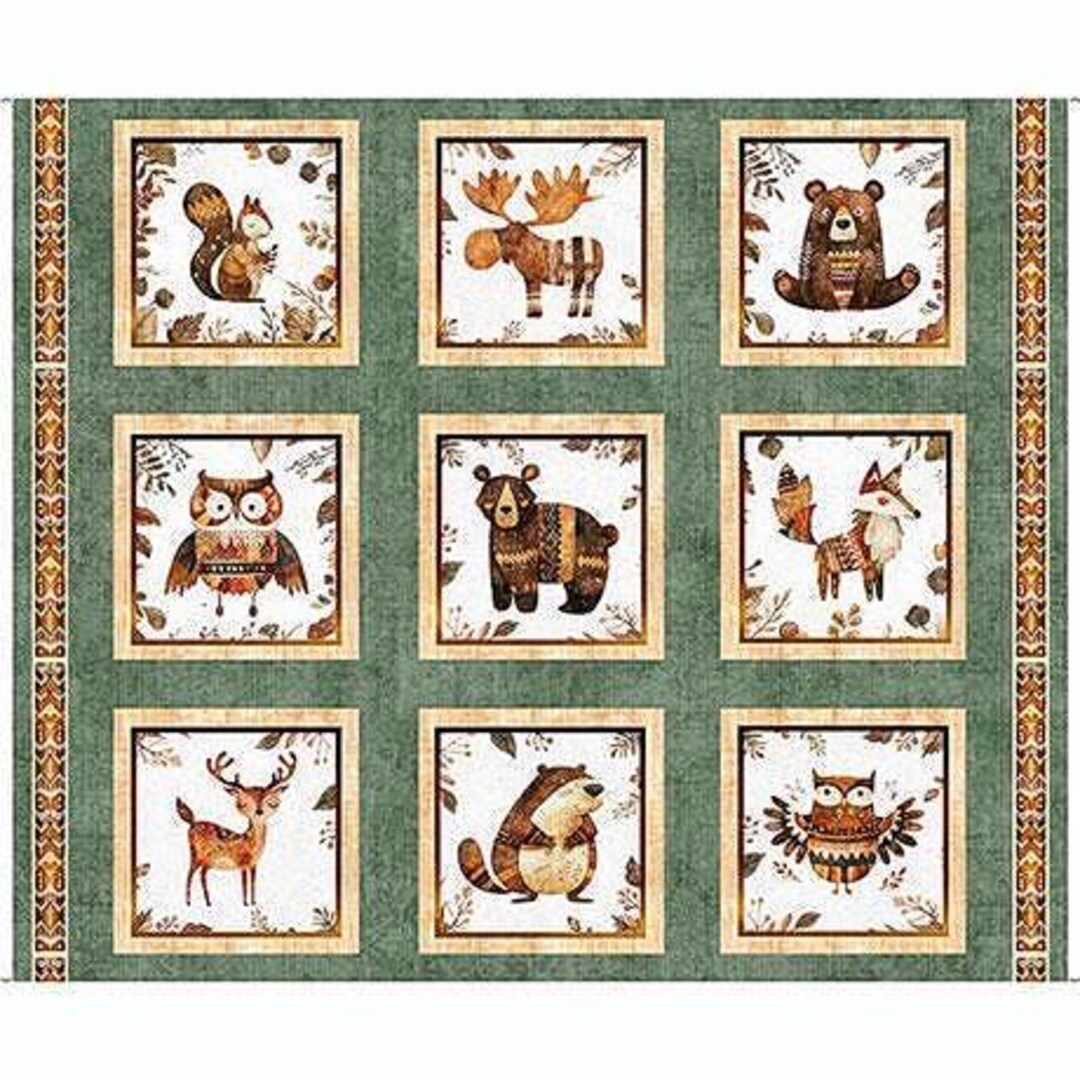Quilting Panel, Patchwork Fabric, 100% Cotton, Canadian Forest Animals ...