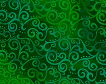 Patchwork fabric, QT, grass green color, nuanced, large arabesques, tone on tone, 100% cotton, REF 24174/VG