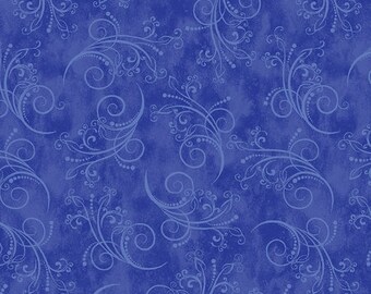 Patchwork fabric, 100% cotton, sapphire blue, nuanced, fine stylized arabesques, tone-on-tone, subtly solid color, REF EQUINOX/292