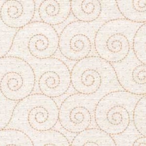 Könnte beinhalten: Weißer Stoff mit einem sich wiederholenden Muster aus braunen, sich drehenden Linien.