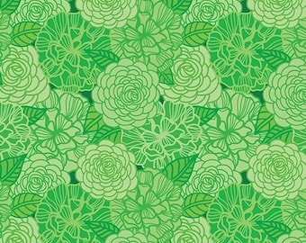 Patchwork fabric, 100% cotton, 4-5 cm flower, green, shaded, tone-on-tone, REF BLOOMS/844