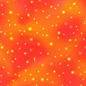 Könnte beinhalten: Abstrakter Hintergrund mit einem Farbverlauf von Orange und Rot. Der Hintergrund ist mit kleinen, gelben Punkten und Strichen bedeckt.