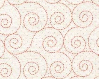 Patchwork fabric, red spirals, off-white background, 100% cotton, REF PSR23138