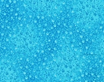 Patchworkstoff, Kaufman, türkisblaue Farbe, nuancierte, halbunifarbene kleine Blume, Ton in Ton, 100% Baumwolle, REF 4070/42T