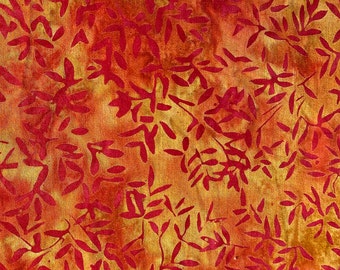 Tissu patchwork, batik, coloris rose, jaune, motif petites feuilles, 100% coton ,REF IB79G3