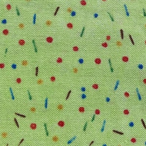 Patchwork fabric, light green colour, small pattern dots and coloured strokes, multicolored, 100% cotton REF DEBRA/JORDAN