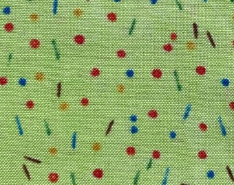Patchwork fabric, light green colour, small pattern dots and coloured strokes, multicolored, 100% cotton REF DEBRA/JORDAN