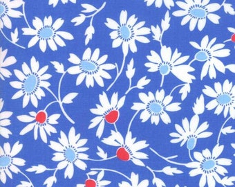 パッチワーク生地 綿100% モーダ 赤白小花柄 青地 REF BACKPORCH