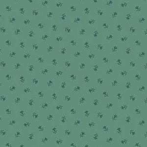 Könnte beinhalten: Ein nahtloses Muster mit einem teal-farbenen Hintergrund und einem sich wiederholenden floralen Design in einem dunkleren Teal-Farbton. Die kleinen, stilisierten Blumen sind gleichmäßig verteilt und erzeugen eine zarte Textur.