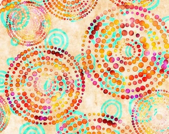 Patchwork fabric, QT, dotted circles, cream and multicolored colours, 100% cotton, REF RHYTHM