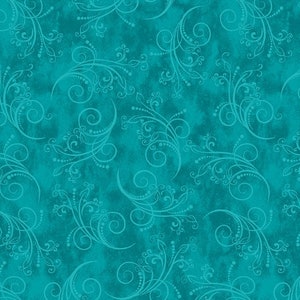 Patchwork fabric, 100% cotton, duck blue color, nuanced, fine stylized arabesques, tone on tone, semi-plain, REF EQUINOX/291
