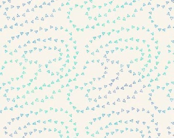 Patchwork fabric, 100% cotton, QT, circular movements, different blues, off-white background, REF 7805/OWI