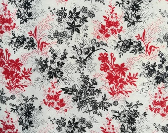 Patchwork fabric, red and black leaves, ecru background, 100% cotton, REF 120/6011