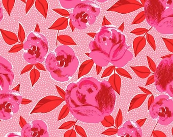 Patchwork fabric, 100% cotton, red, pink, white colors, flower patterns, pink background, Dashwood Studio fabric, REF JETA/2248