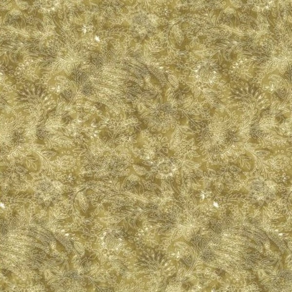 Tissu patchwork, coloris beige /vert ,  léger motif cachemire, nuancé, ton sur ton,  faux uni, 100% coton,   REF   11011HILL