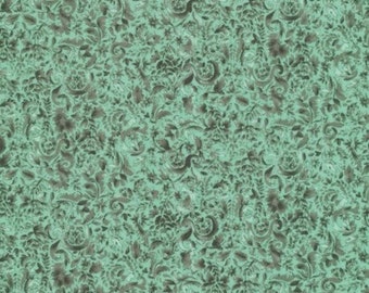 Fat quarter, tissu patchwork, coloris vert, turquoise, fines arabesques, nuancé,  ton sur ton  , faux uni, 100% coton,   REF  6653PB