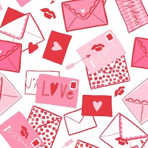 Tissu patchwork, 100% coton,  coloris rouge, rose, blanc, motifs lettres, fond blanc, tissu Dashwood Studio,    REF  JETA/2249