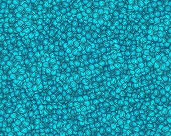 Patchwork fabric, 100% cotton, Stof, turquoise blue color, flower petal, tone on tone, faux plain, REF FFLOW/306