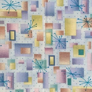 Fat quarter, patchwork fabric, 100% cotton, geometric patterns, pastel color, sky blue background, REF FAT/MG