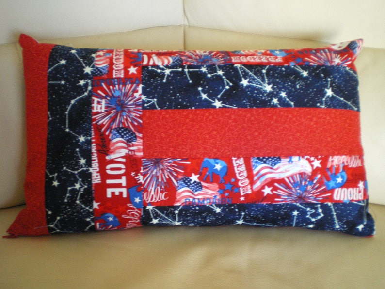 Cushion in stripes, American printed fabric, red, 100% cotton, 30 x 50 cm, REF cushion R image 2