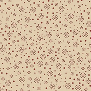 May include: A seamless pattern featuring a beige background with a repeating design of small red dots and larger red dots arranged in a circular pattern.