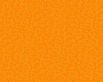 Patchwork fabric, 100% cotton, orange with white, yellow, and red dots, tone-on-tone, subtly solid color, REF PIPS/ORANGE