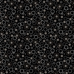 Patchwork fabric, 100% cotton, dotted circles, gray, white, black background, REF RAPSODY/BL