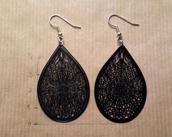 Black filigree drop earrings