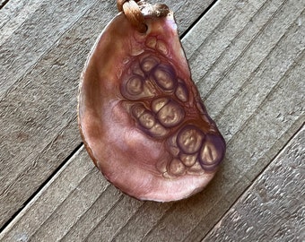 Dusty Peach, Apricot, Lavender & Gold Adjustable Length Hand-Painted Oyster Shell Pendant Necklace