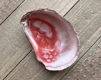 Pink Tourmaline & Champagne Hand Painted Oyster Shell Dish with Gilded Gold Exterior, Gift Boxed,  October Birthday