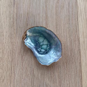Mixed Blues Oyster Shell Dish with Gold, handmade along with nature