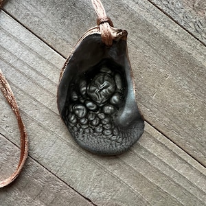 Black, Silver & Gold Adjustable Length Hand-Painted Oyster Shell Pendant Necklace