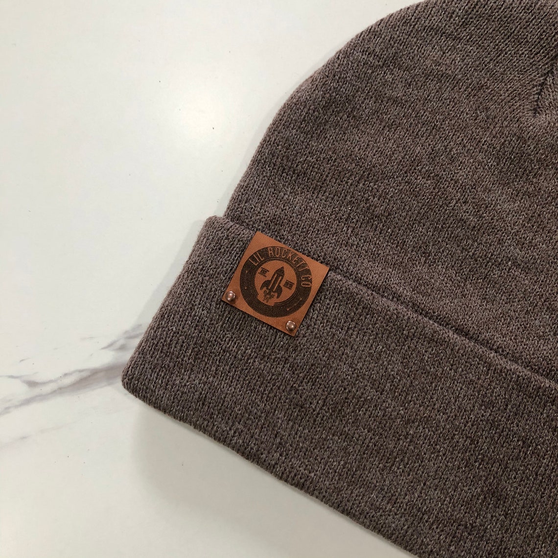 Leather Patch Beanie Etsy