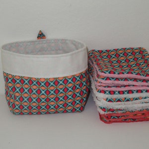 Washable wipes, baby wipes, cotton makeup removers, Petit Pan fabric, pink and orange, bamboo sponge line, minky, microfiber