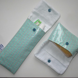 Seifenbeutel, Zahnbürsten- und Zahnpasta-Etui, beschichtete Baumwolle, Petit Pan, blau, gefüttert mit weißem Baumwoll-Piqué
