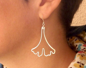Earrings ginkgo biloba leaves - handmade in France in silver plated thread - clips or hooks of your choice
