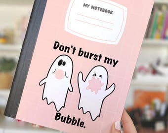 Printable Composition Notebook Cover PNG Back To School Personal Notebook Custom Junk Journal Kids Workbook Halloween Ghost gum Digital Art