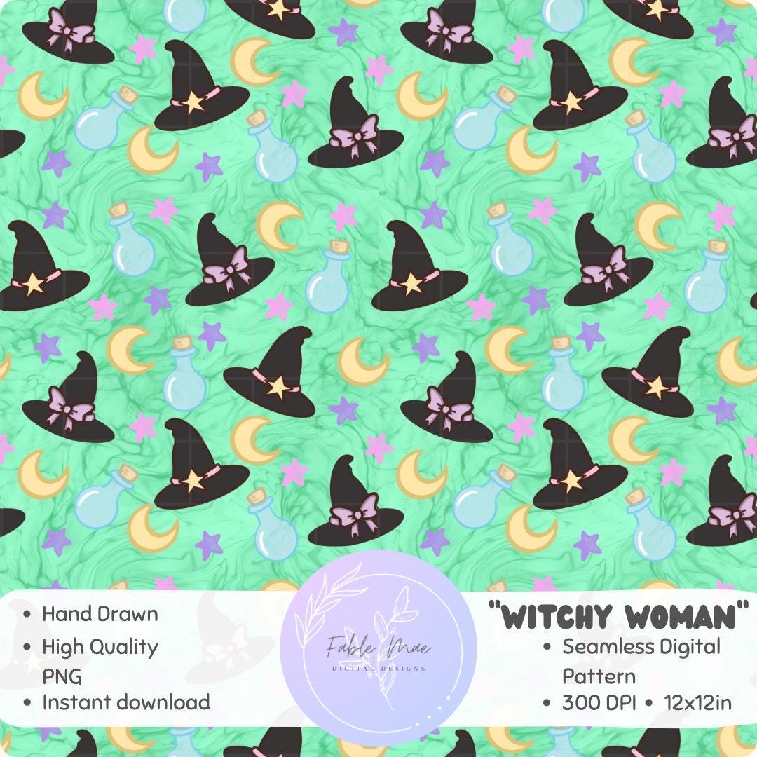 Witch Hat Halloween Seamless Pattern High Quality PNG Download for ...