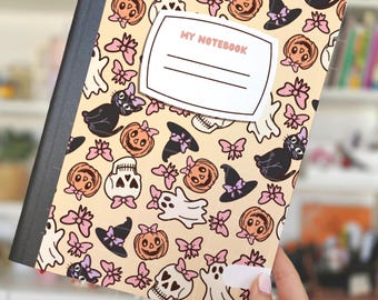 Printable Composition Notebook Cover PNG Back To School Personal Notebook Custom Junk Journal Kids Workbook Halloween cats hats Digital Art