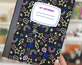 Printable Composition Notebook Cover PNG Back To School Personal Notebook Custom Junk Journal Kids Workbook girly doodle neon Digital Art